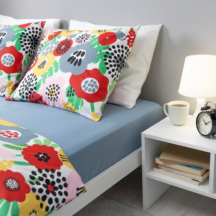 BRUKSVARA — простыня натяжная, оттенок может немного отличаться от изображения, синий, 140x200 см