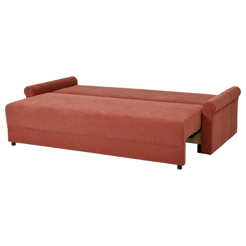 DÅNHULT — Sofa 3-osobowa, rozkładana, Silkeryd brązowoczerwony,