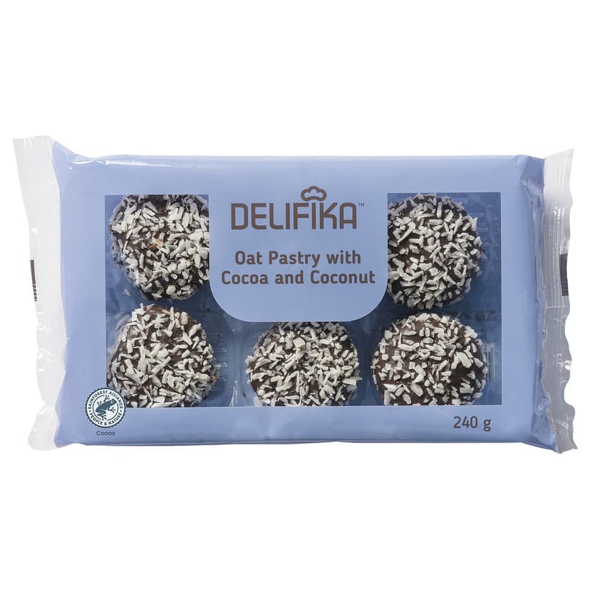 DELIFIKA — Ciastko owsiane kakao i kokos, certyfikowane Rainforest Alliance,