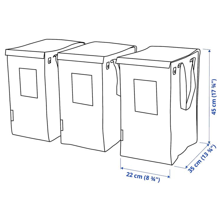 мешок д/сортировки мусора, белый/темно-серый/светло-серый, 22x35x45 см/35 л dimensions