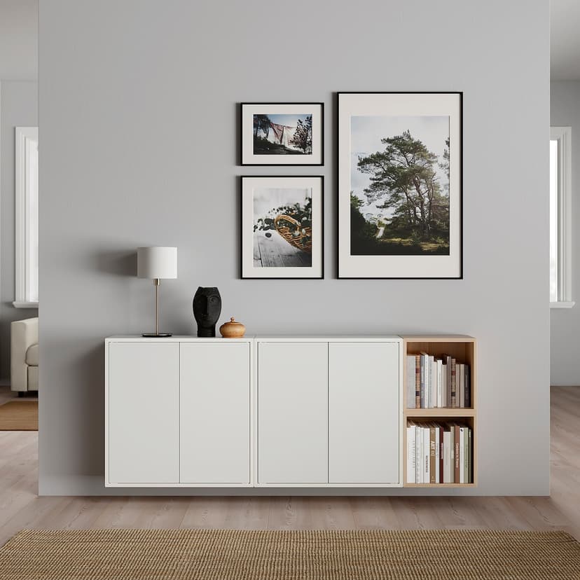 EKET — комбинация настенных шкафов, белый/под беленый дуб, 175x35x70 см