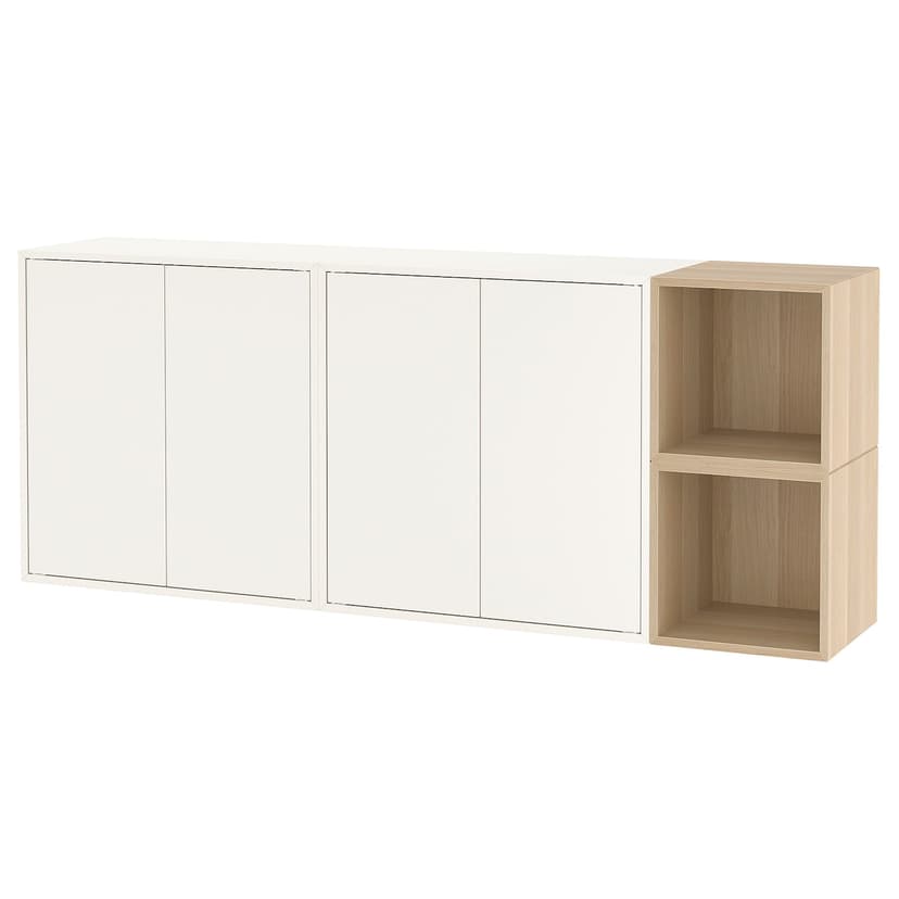 EKET — комбинация настенных шкафов, белый/под беленый дуб, 175x35x70 см