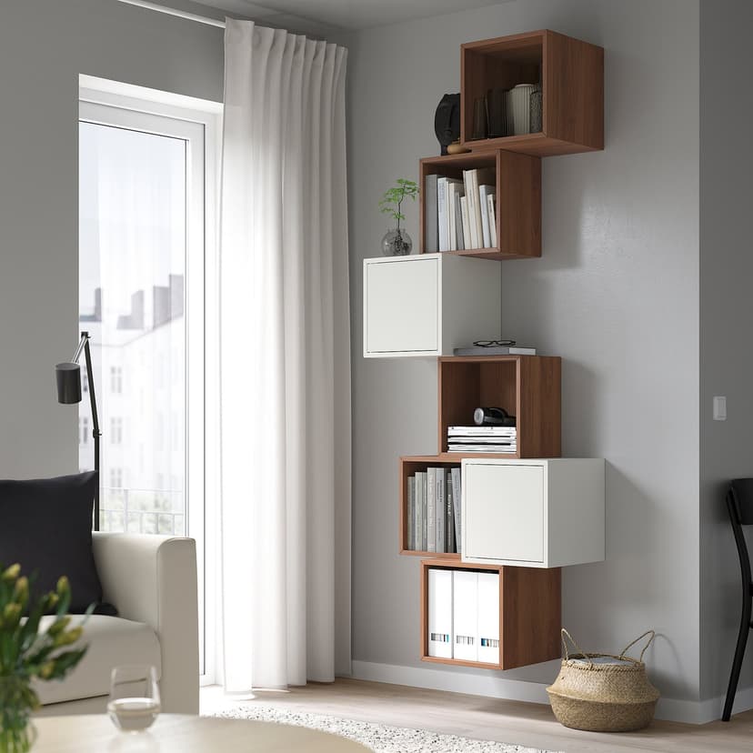 EKET — Комбинация настенных шкафов, под грецкий орех/белый, 80x35x210 см