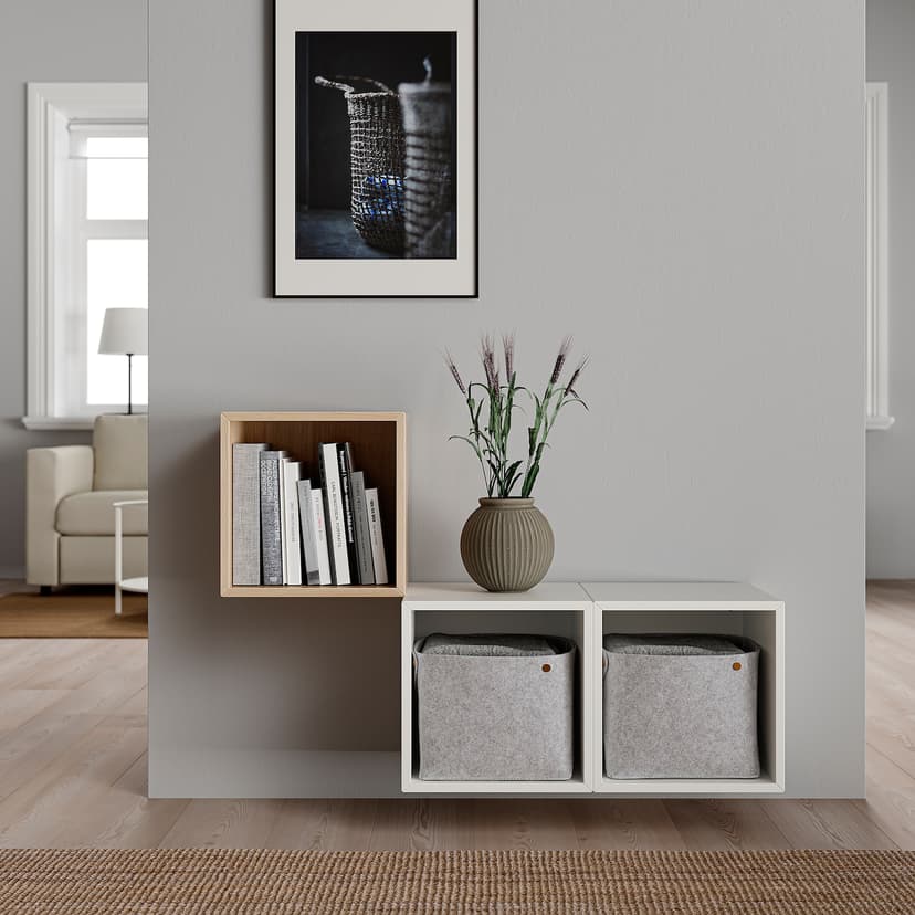 EKET — комбинация настенных шкафов, под беленый дуб/белый, 105x35x70 см