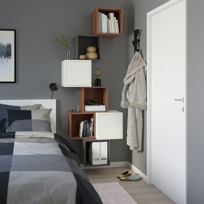 EKET — комбинация настенных шкафов, под грецкий орех/белый темно-серый, 80x35x210 см