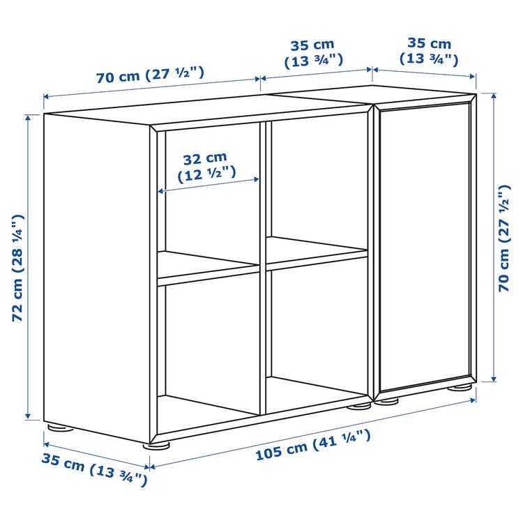 комбинация шкафов с ножками, белый/темно-серый, 105x35x72 см dimensions