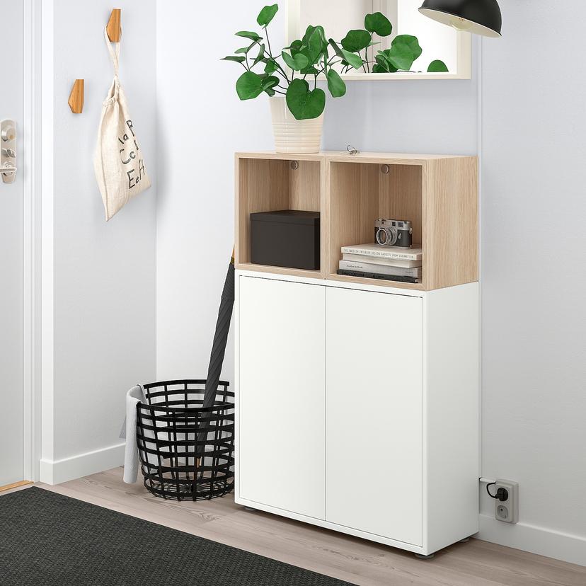 EKET — комбинация шкафов с ножками, белый/под беленый дуб, 70x35x107 см