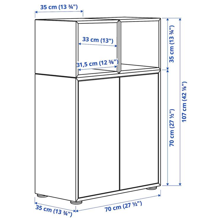 комбинация шкафов с ножками, белый/под беленый дуб, 70x35x107 см dimensions