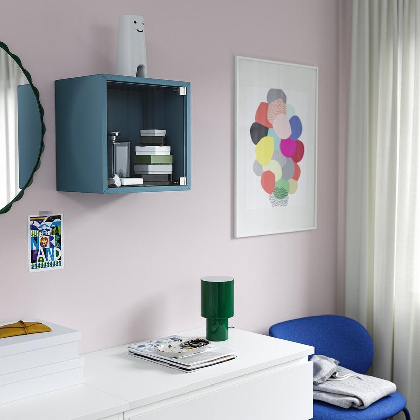 EKET — навесной шкаф со стеклянной дверью, серо-синий темный, 35x25x35 см