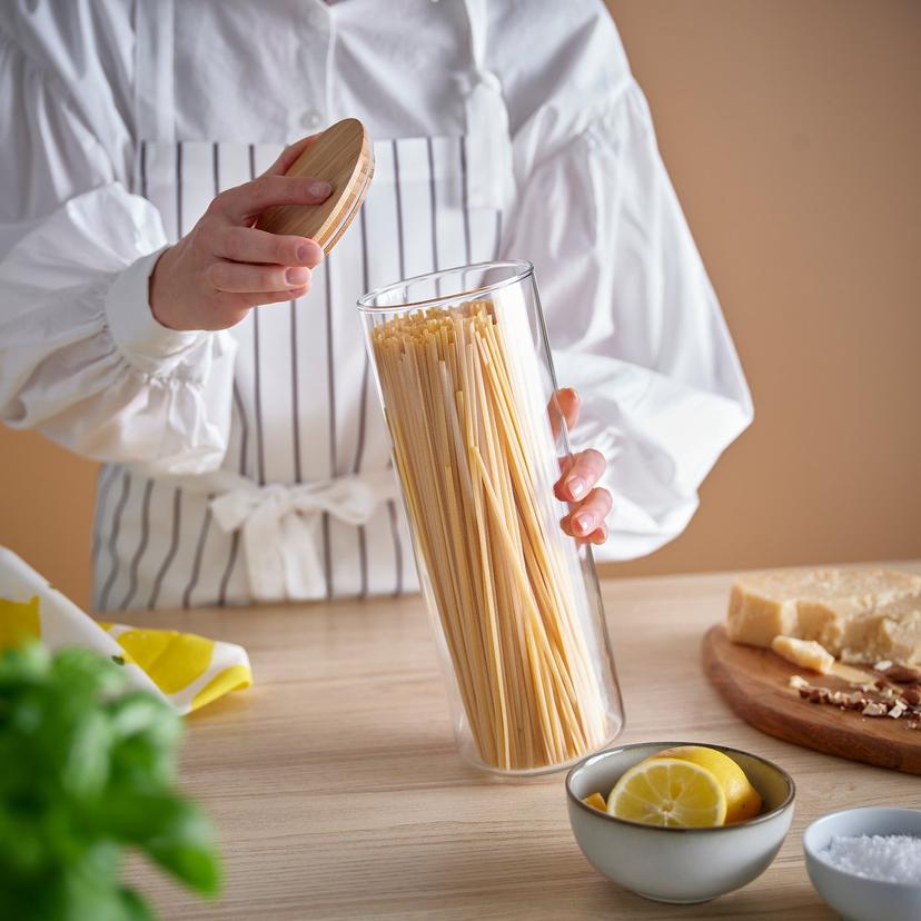 EKLATANT — банка с крышкой, прозрачное стекло/бамбук, 1.8 л