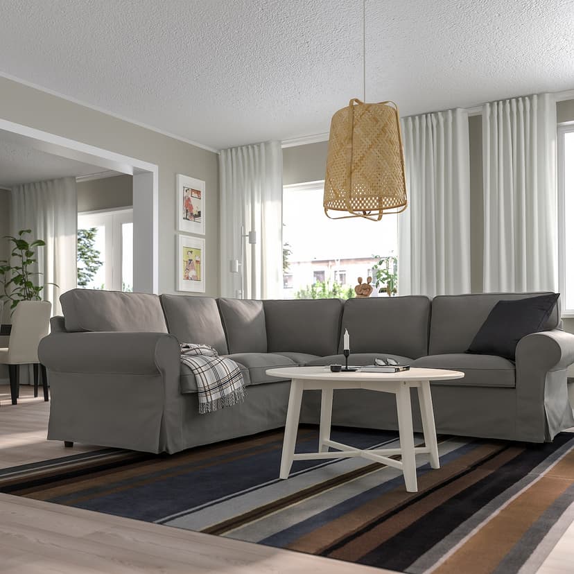 EKTORP — Sofa narożna 4-osobowa, Hakebo ciemnoszary,