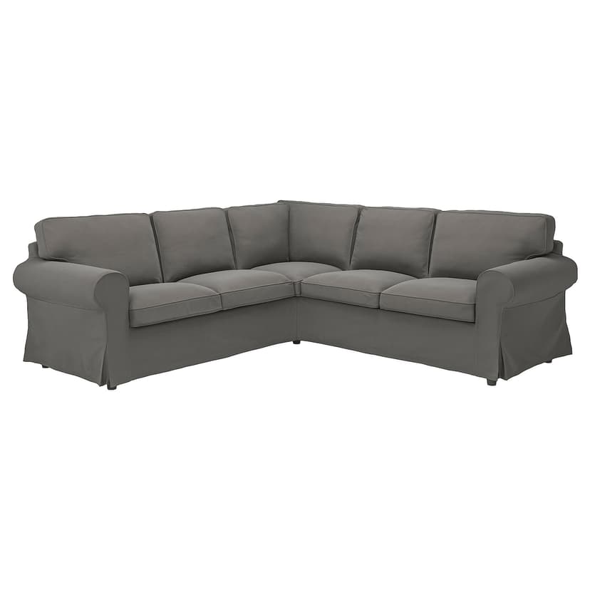 EKTORP — Sofa narożna 4-osobowa, Hakebo ciemnoszary,