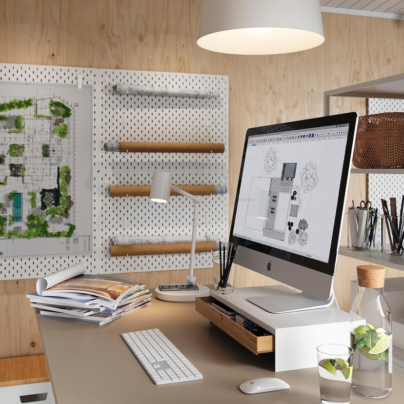 ELLOVEN — Подставка для монитора с выдвижным ящиком, белая.