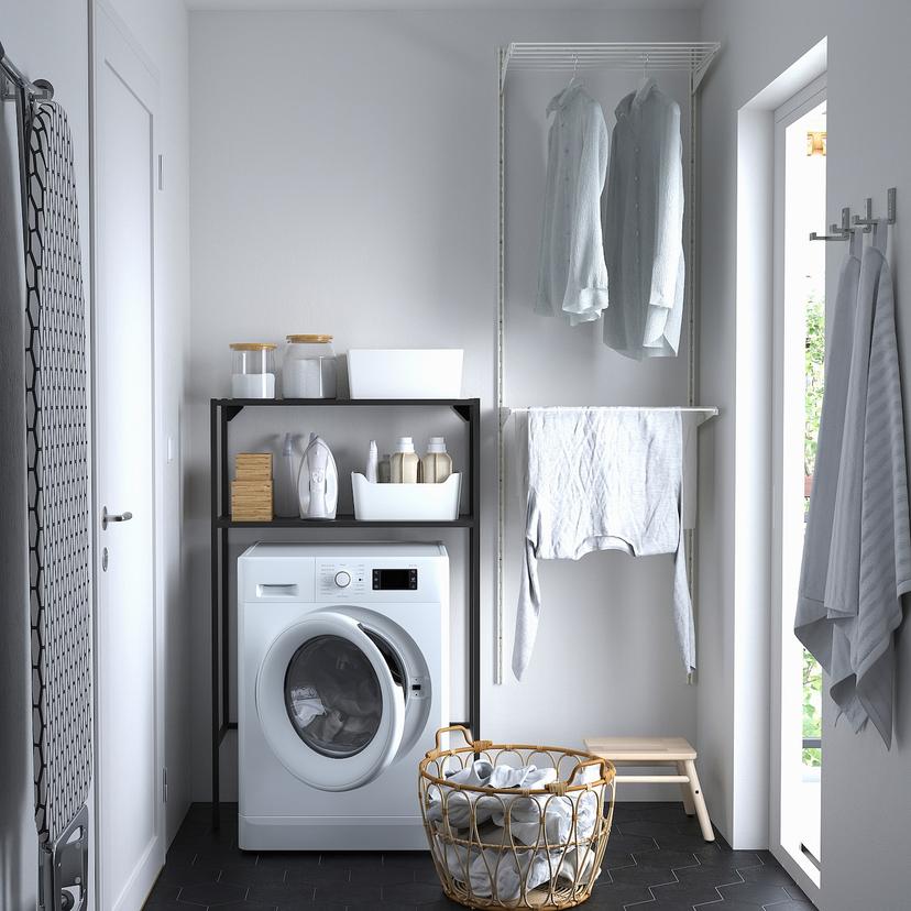 ENHET — каркас с полками д/стиральн машины, антрацит, 80x30x129 см