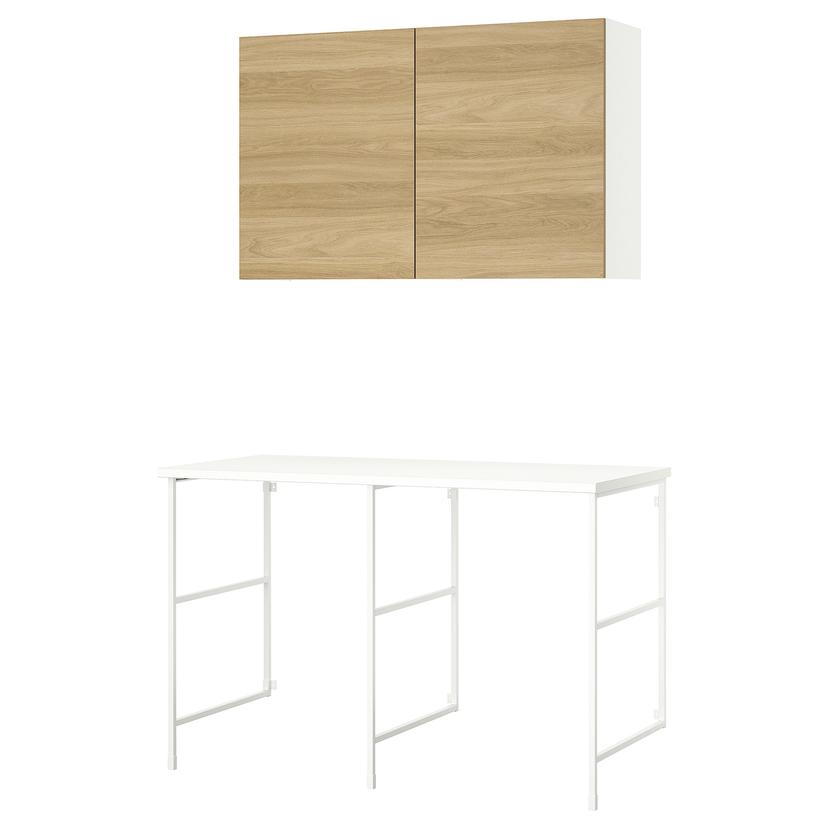 ENHET — комбинация д/хранения, белый/под дуб, 139x63.5x90.5 см