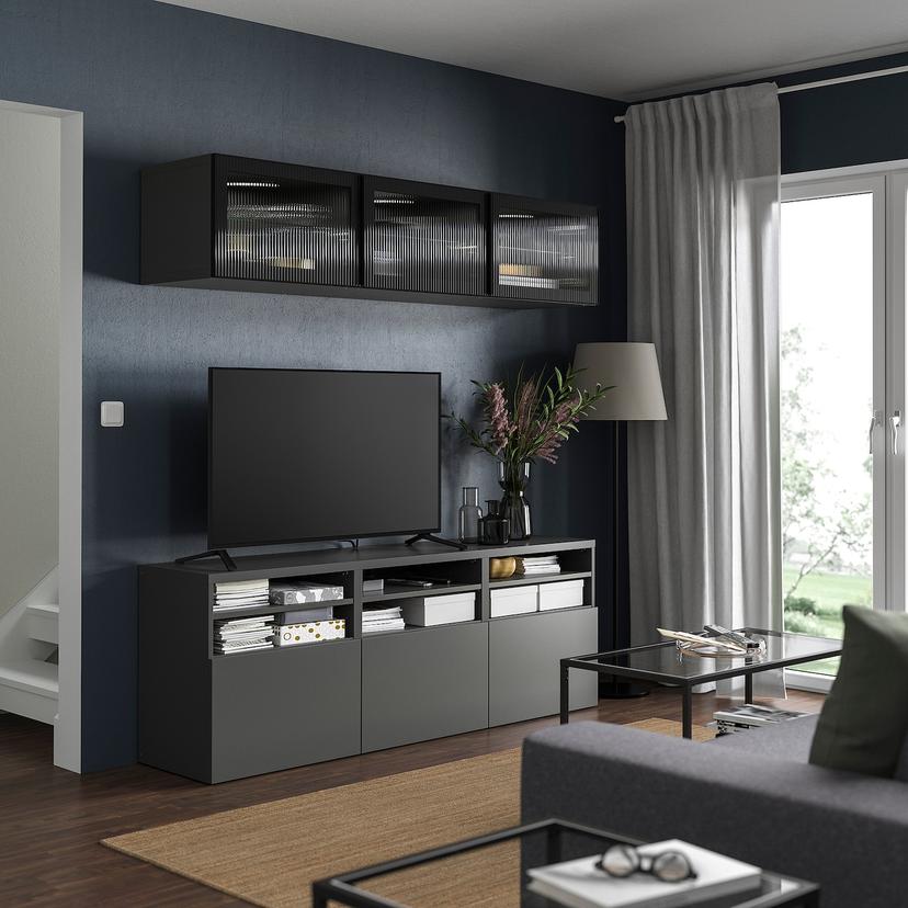 FÄLLSVIK — стеклянная дверь, антрацит/рифленое стекло, 60x38 см