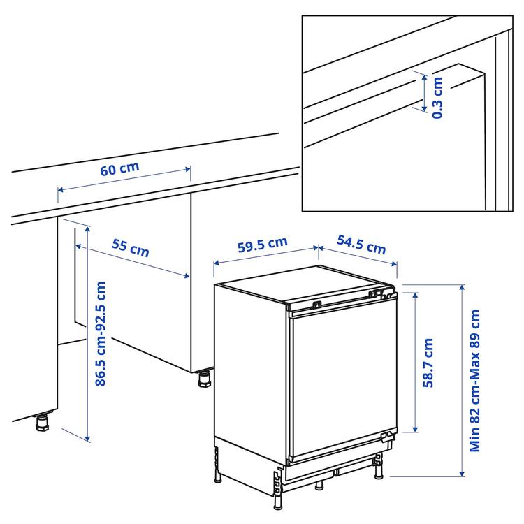 холодильник встраиваемый, IKEA 500 встраиваемый, 130 л dimensions