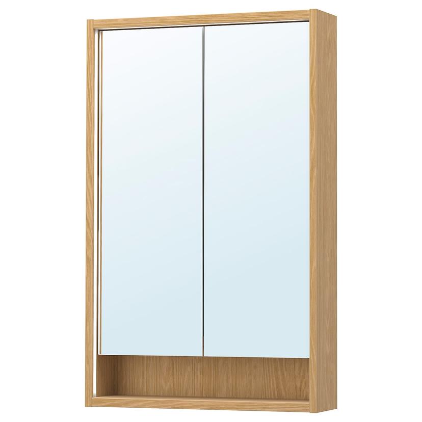 FAXÄLVEN — зеркальный шкаф с подсветкой, под дуб, 60x15x95 см
