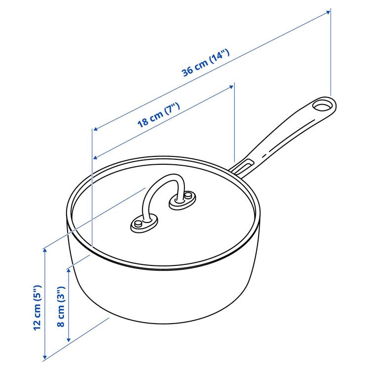 ковш с крышкой, медь/нержавеющ сталь, 1.5 л dimensions