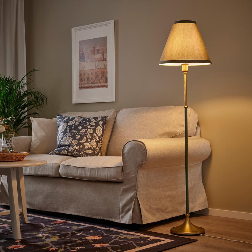 FLYGHÖJD — светильник напольный, латунь/зелено-серый