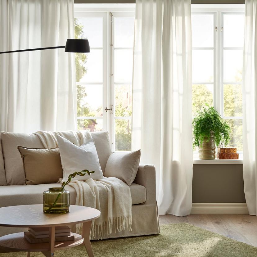 GINSTMOTT — гардины, 2 шт., белый/с петельками, 145x300 см