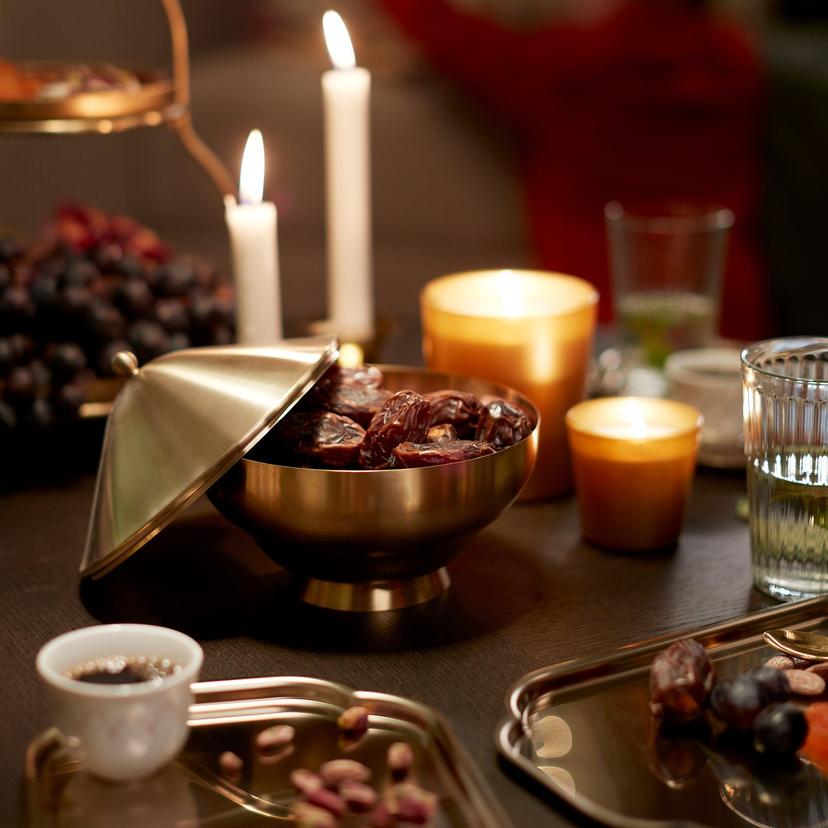 GOKVÄLLÅ — Miska z pokrywką, złoty kolor,