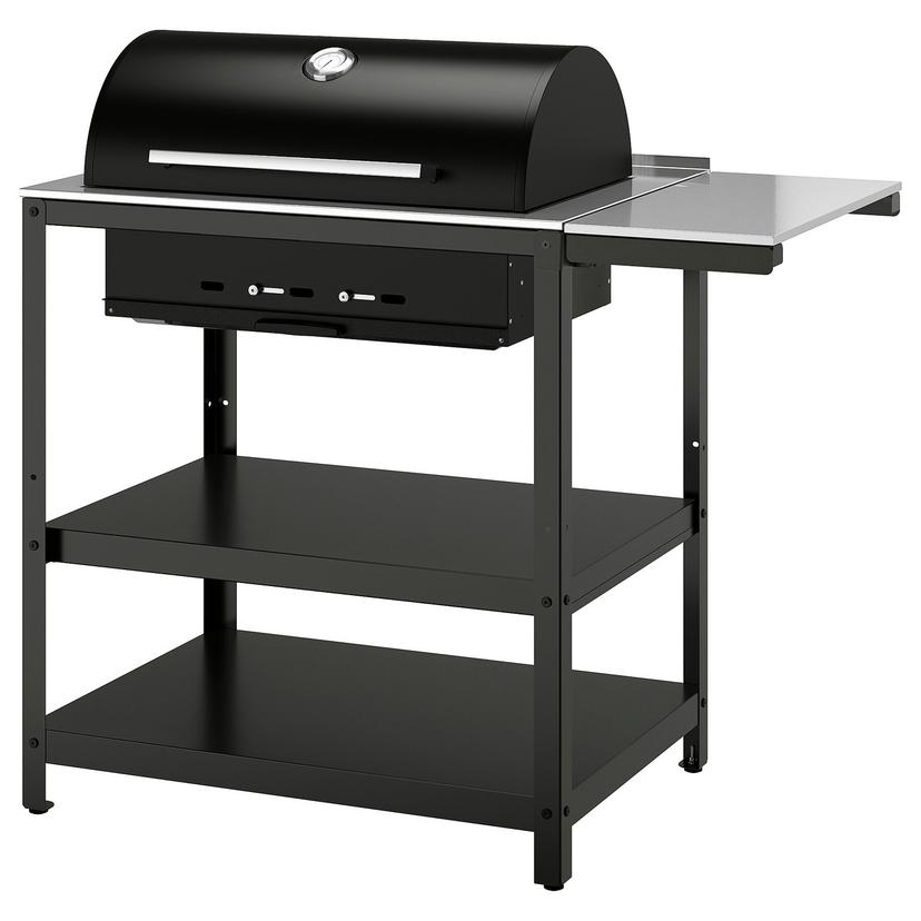 GRILLSKÄR — угольный гриль со столиком, нержавеющ сталь/для сада, 93/116x61 см