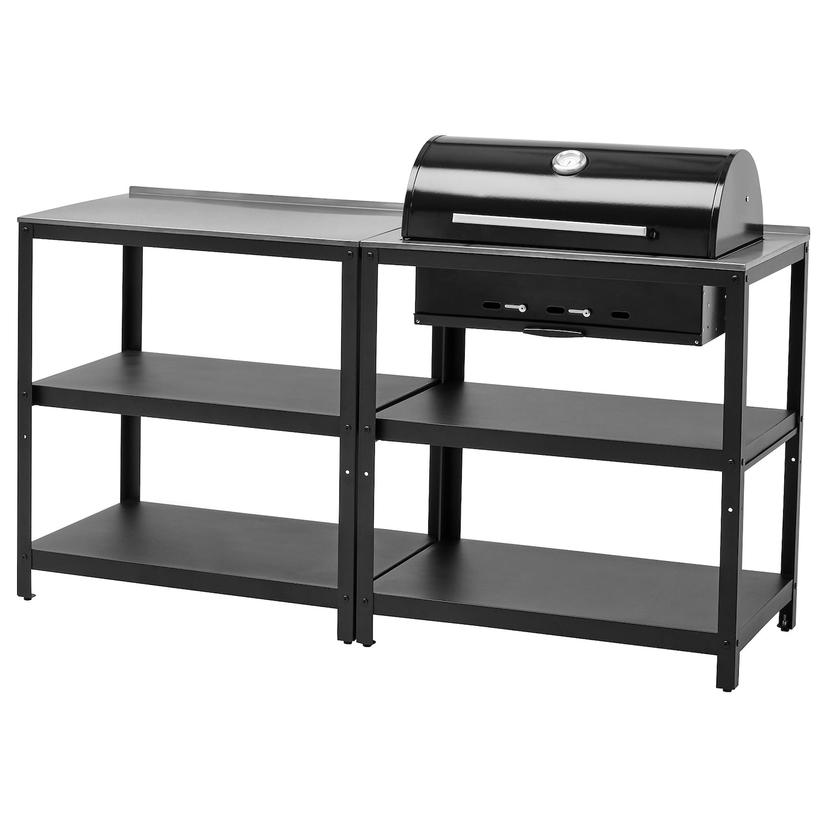 GRILLSKÄR — кухня с угольным грилем, для улицы, нержавеющ сталь, 172x61 см