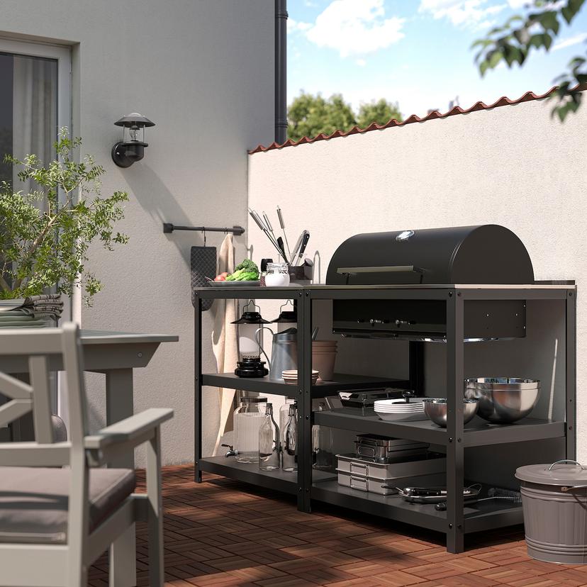 GRILLSKÄR — кухня с угольным грилем, для улицы, нержавеющ сталь, 172x61 см
