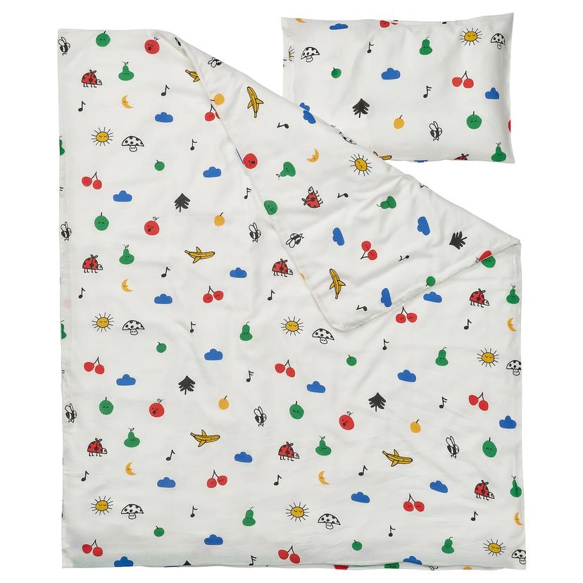 GRÖNFINK — пододеяльник и наволочка д/кроватки, разноцветный, 110x125/35x55 см