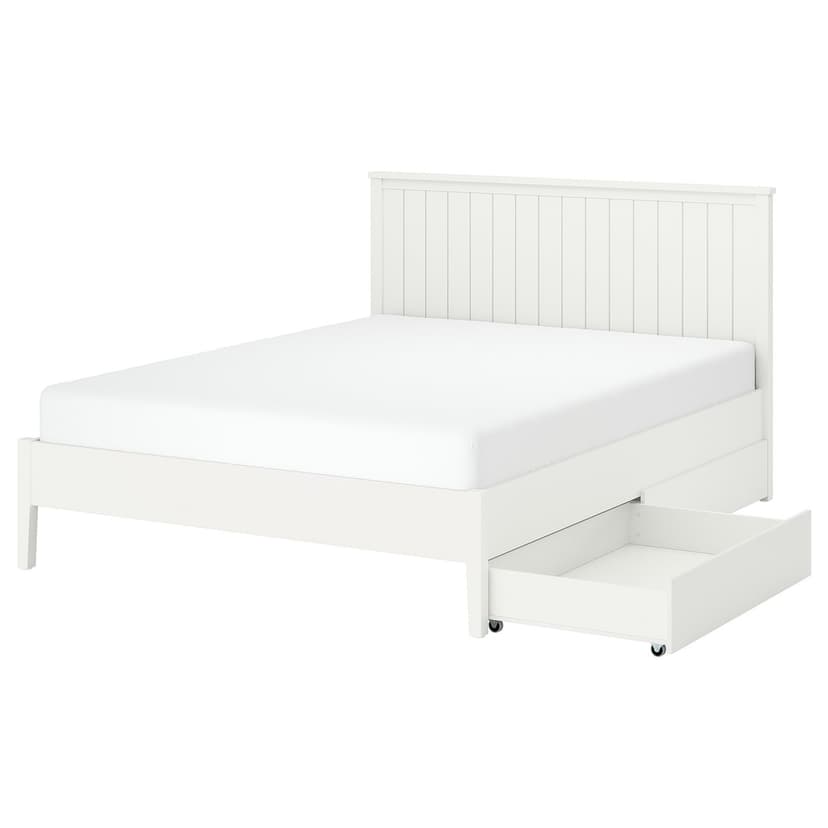 GULLABERG — Rama łóżka z 2 pojemnikami, biały,