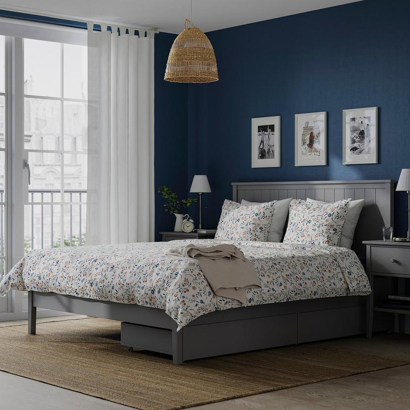 GULLABERG — Rama łóżka z 2 pojemnikami, szary/Luröy,