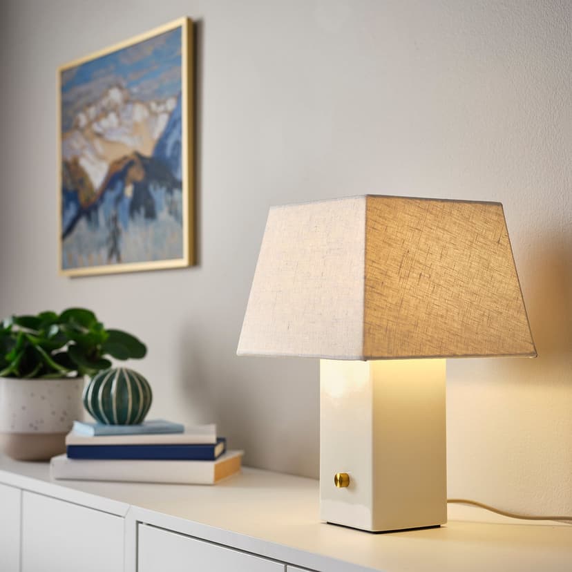 HALGATT — Lampa stołowa, można przyciemniać biały/biały ceramika,