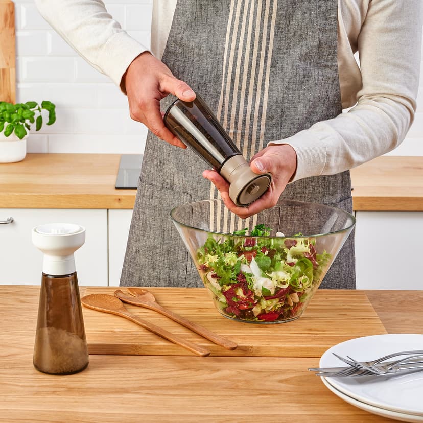 HALVTOM — мельница для специй, стекло/коричневый, 19 см