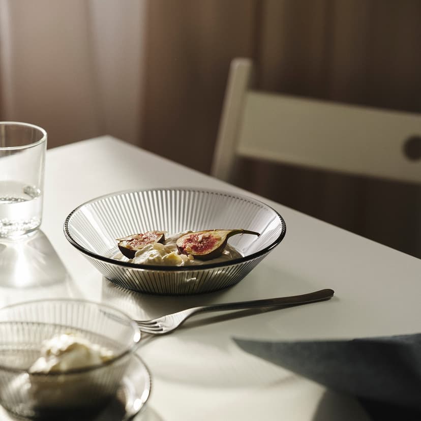 HAVSGÄDDA — тарелка глубокая, орнамент «полоска»/серый, 19 см