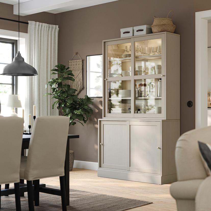 HAVSTA — комбинация с раздвижными дверьми, серо-бежевый, 121x47x212 см