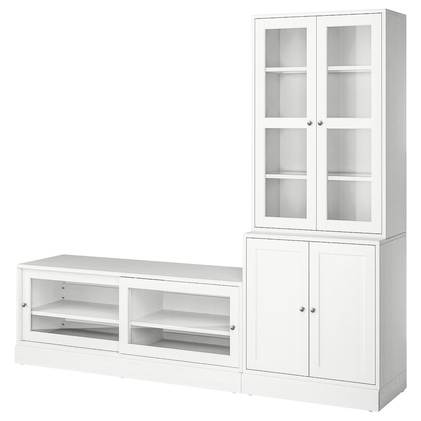 HAVSTA — комбинация для ТВ/стеклянные дверцы, белый, 241x47x212 см