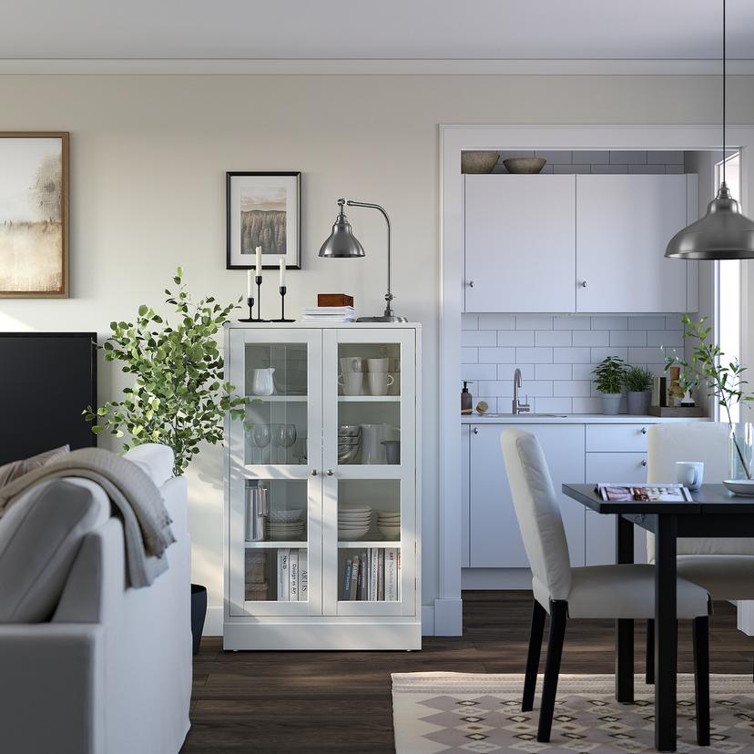 HAVSTA — шкаф-витрина с цоколем, белый/прозрачное стекло, 81x37x134 см