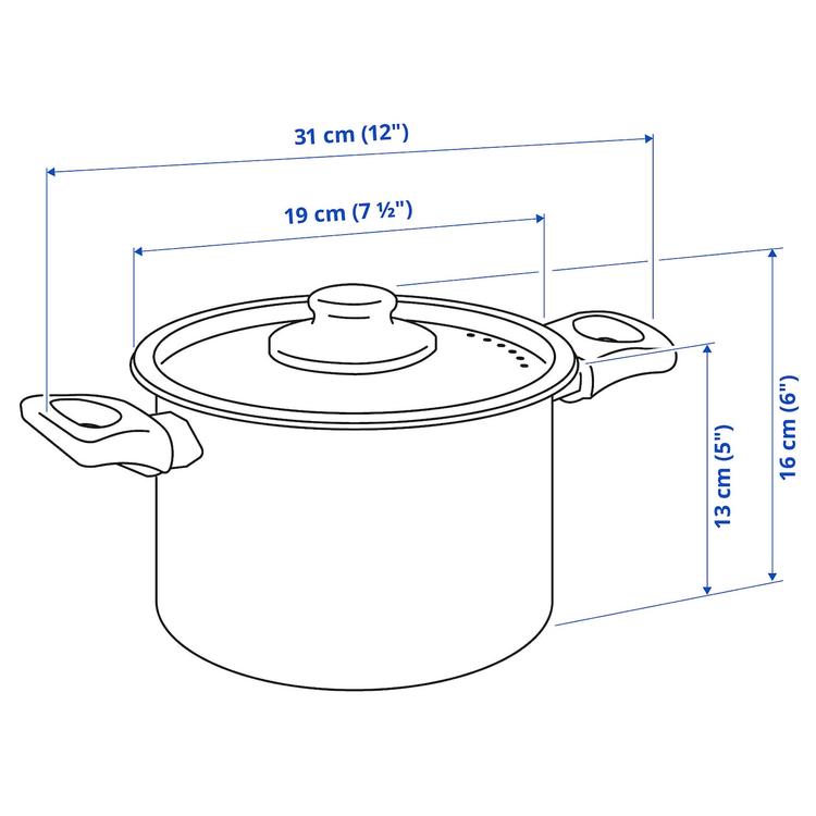 кастрюля с крышкой, антипригарное покрытие черный, 3 л dimensions