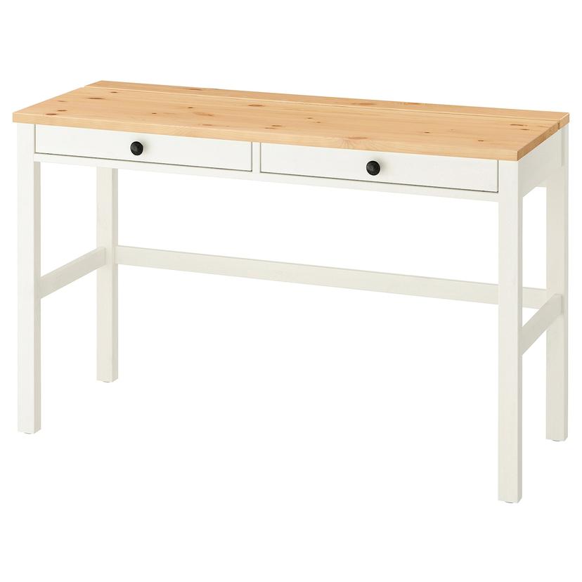 HEMNES — стол с 2 ящиками, белая морилка/светло-коричневый, 120x47 см