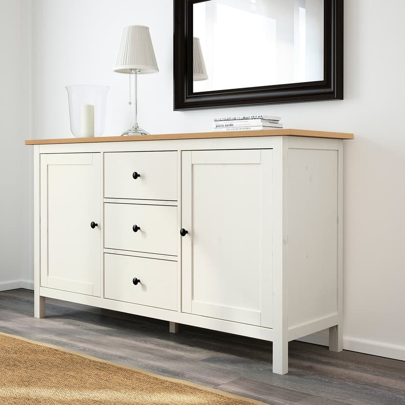 HEMNES — Kredens, biała bejca/jasnobrązowy,