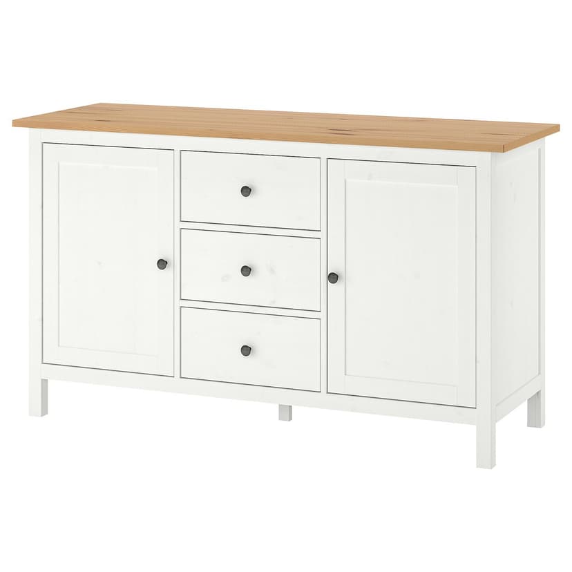 HEMNES — Kredens, biała bejca/jasnobrązowy,
