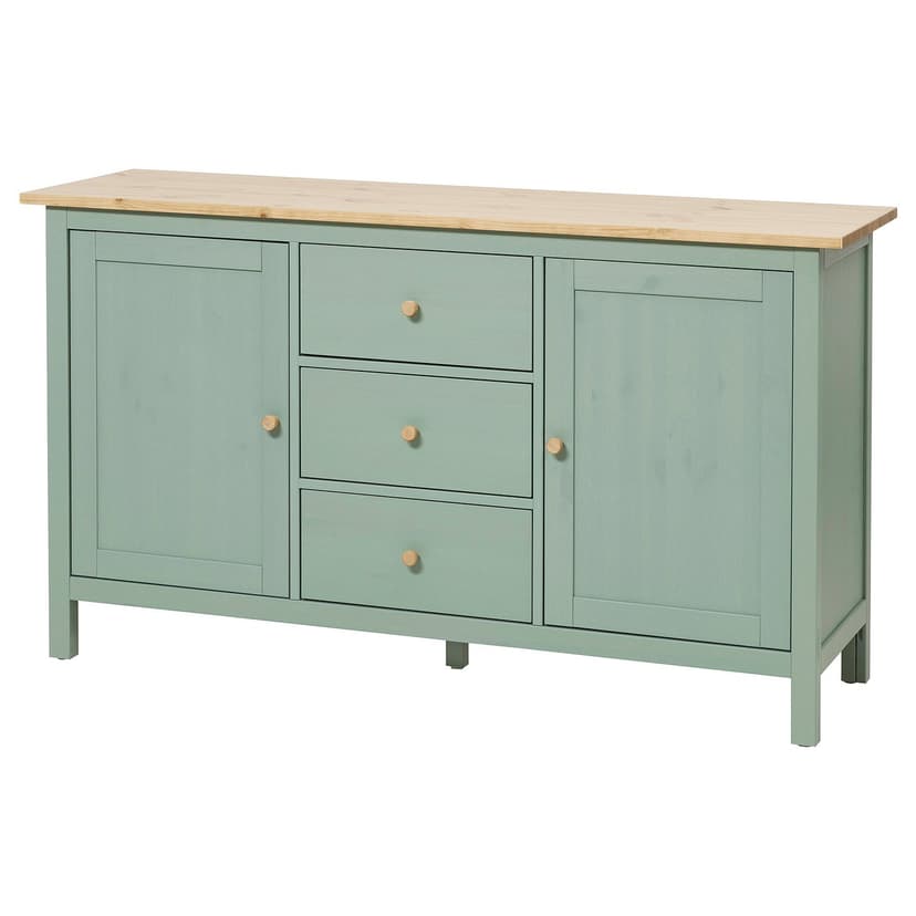 HEMNES — Kredens, szarozielony/bejca jasnobrązowa,