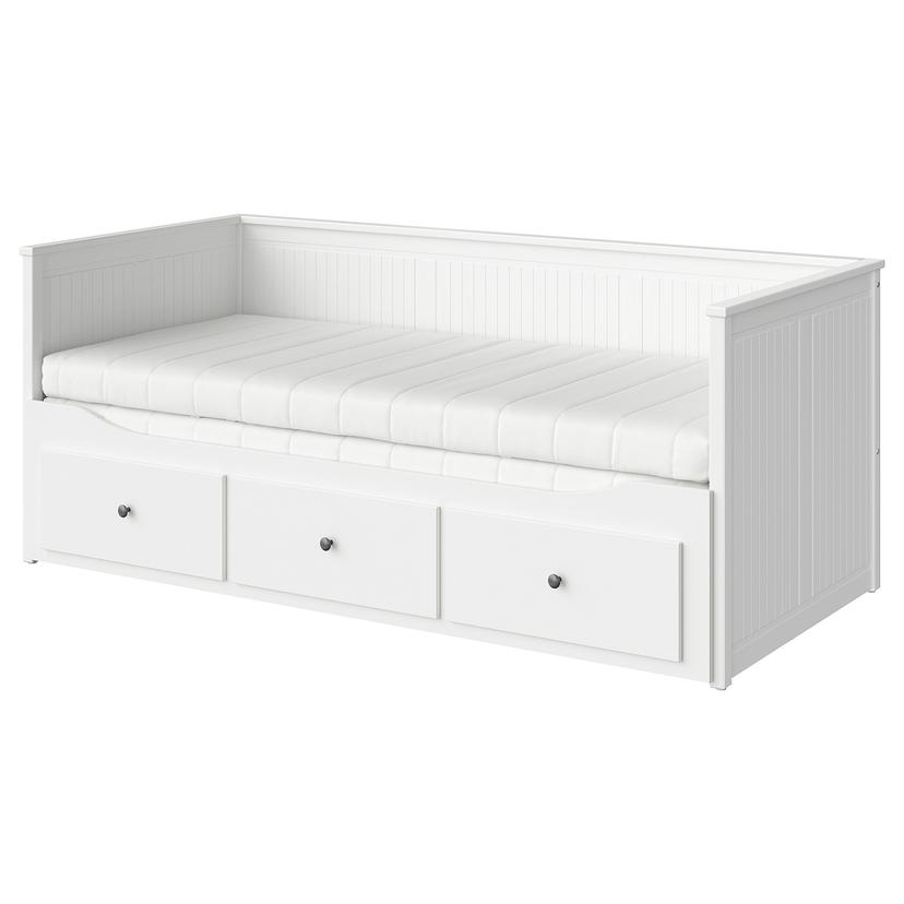 HEMNES — Кушетка с 3 выдвижными ящиками, 2 матрасами, белая/жесткая Åfjäll
