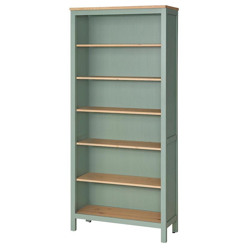 HEMNES — стеллаж, серо-зеленый/светло-коричневая морилка, 90x197 см