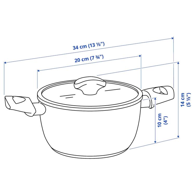 кастрюля с крышкой, антипригарное покрытие черный, 2.7 л dimensions