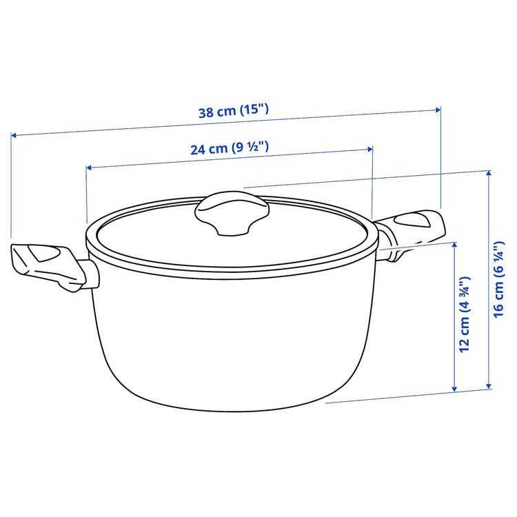 кастрюля с крышкой, антипригарное покрытие черный, 4.7 л dimensions