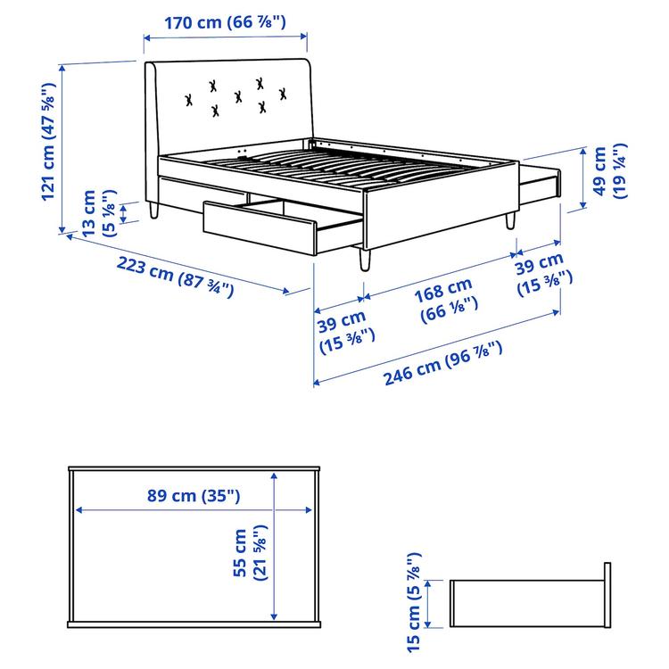 кровать с отделением для хранения, Naggen бежевый, 160x200 см dimensions