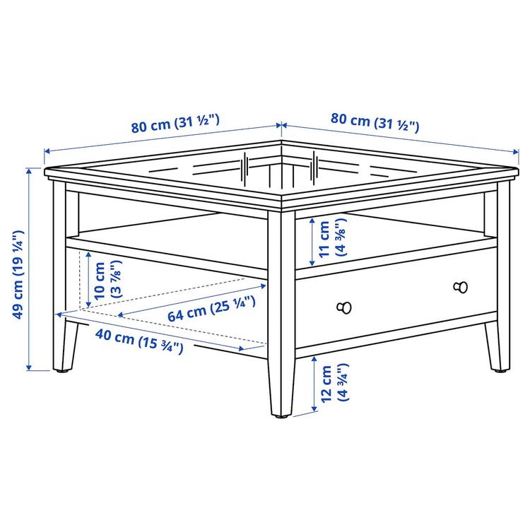 журнальный стол, темно-коричневый морилка, 80x80 см dimensions