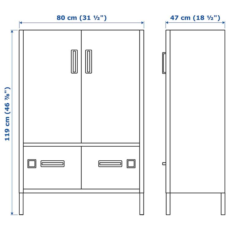 шкаф с дверцами и ящиками, темно-серый, 80x47x119 см dimensions